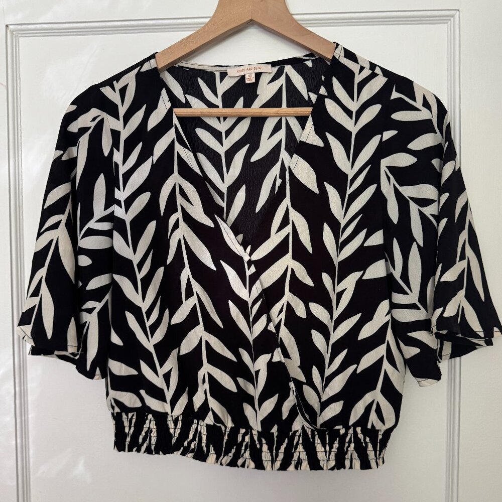 Black & White Leaf Print Top - XS